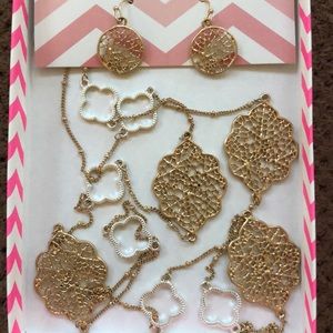 NWT Pink silhouette necklace n earring set